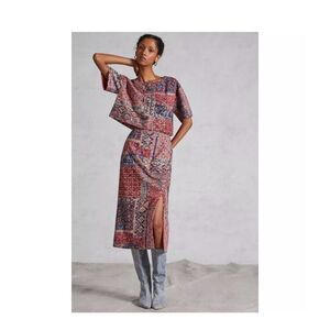 Nikita Mhaisalkar Anthropologie women’s cotton abstract skirt midi slit red high